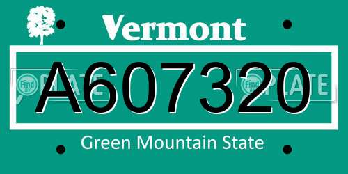 A607320 Vermont License Plate