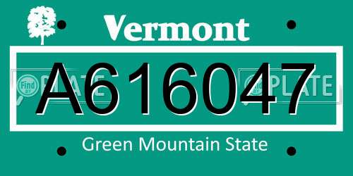 A616047 Vermont License Plate