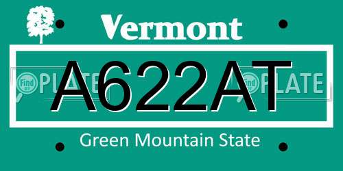 A622AT Vermont License Plate