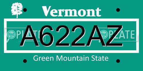 A622AZ Vermont License Plate