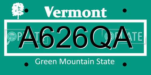 A626QA Vermont License Plate