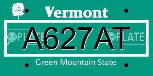 A627AT Vermont License Plate