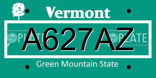 A627AZ Vermont License Plate