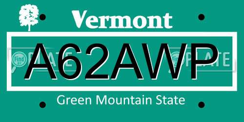 A62AWP Vermont License Plate