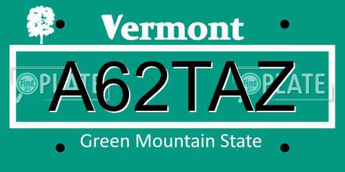 A62TAZ Vermont License Plate