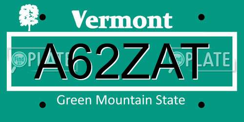 A62ZAT Vermont License Plate