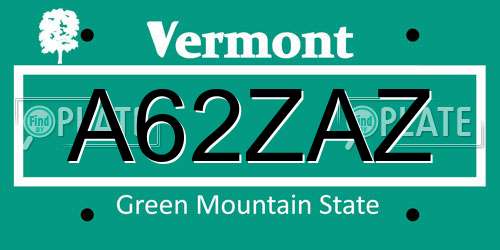 A62ZAZ Vermont License Plate