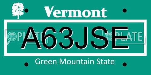 A63JSE Vermont License Plate