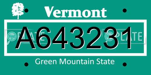 A643231 Vermont License Plate