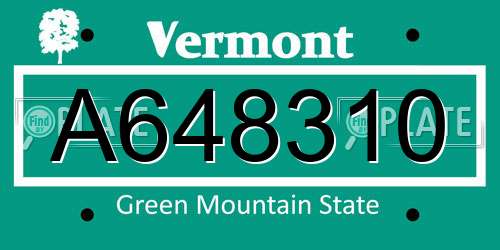 A648310 Vermont License Plate