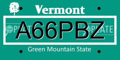 A66PBZ Vermont License Plate