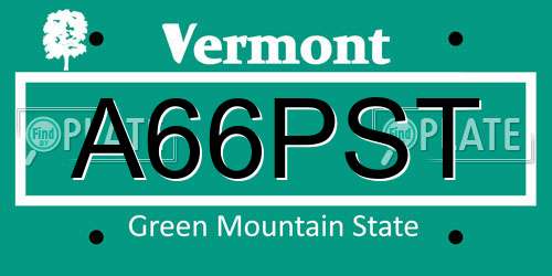 A66PST Vermont License Plate