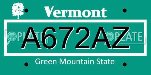 A672AZ Vermont License Plate