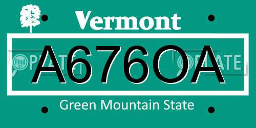 A676OA Vermont License Plate