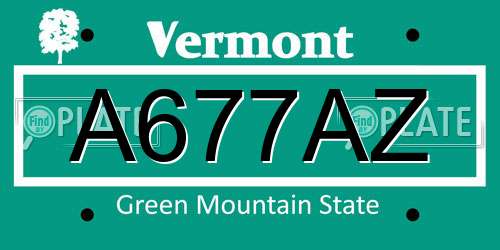 A677AZ Vermont License Plate