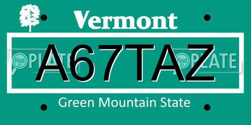 A67TAZ Vermont License Plate