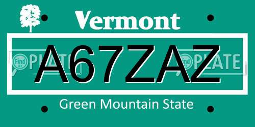 A67ZAZ Vermont License Plate