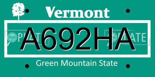 A692HA Vermont License Plate