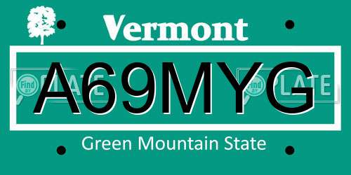 A69MYG Vermont License Plate