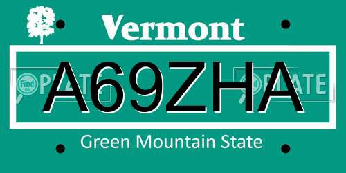 A69ZHA Vermont License Plate