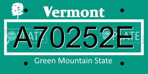 A70252E Vermont License Plate