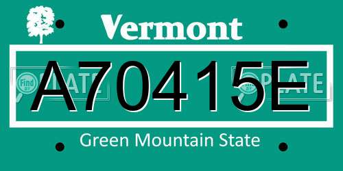 A70415E Vermont License Plate