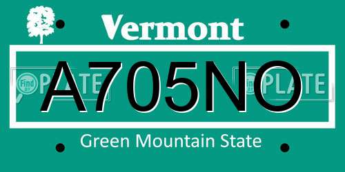 A705NO Vermont License Plate