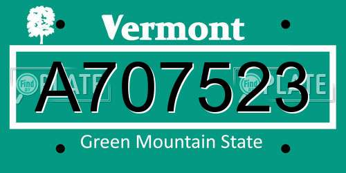 A707523 Vermont License Plate