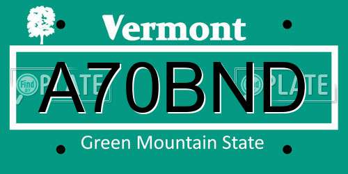 A70BND Vermont License Plate