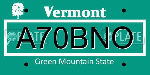 A70BNO Vermont License Plate