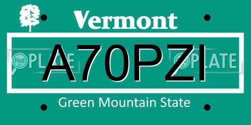 A70PZI Vermont License Plate