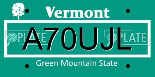 A70UJL Vermont License Plate