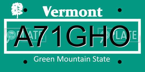 A71GHO Vermont License Plate