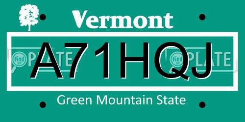 A71HQJ Vermont License Plate