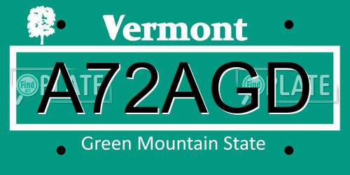 A72AGD Vermont License Plate