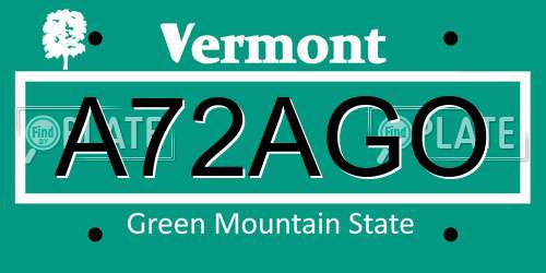 A72AGO Vermont License Plate