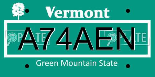 A74AEN Vermont License Plate