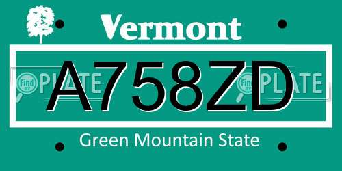 A758ZD Vermont License Plate