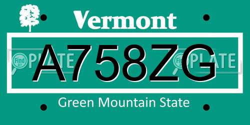 A758ZG Vermont License Plate
