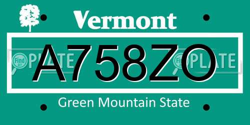A758ZO Vermont License Plate