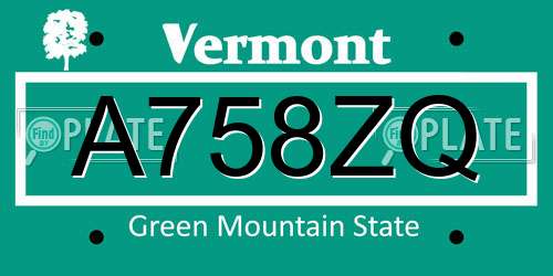 A758ZQ Vermont License Plate