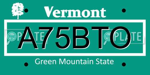 A75BTO Vermont License Plate