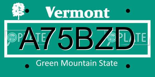 A75BZD Vermont License Plate