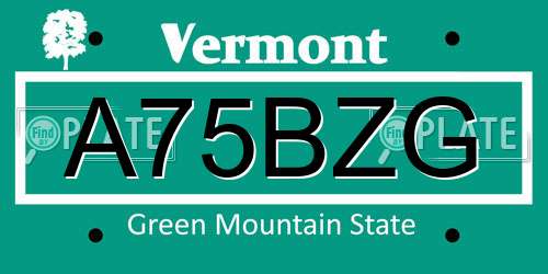 A75BZG Vermont License Plate