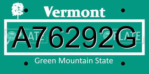A76292G Vermont License Plate