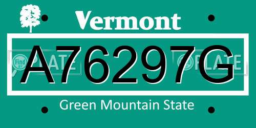 A76297G Vermont License Plate