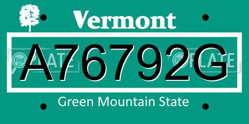 A76792G Vermont License Plate