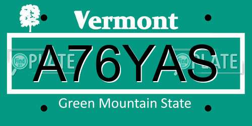 A76YAS Vermont License Plate