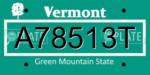 A78513T Vermont License Plate