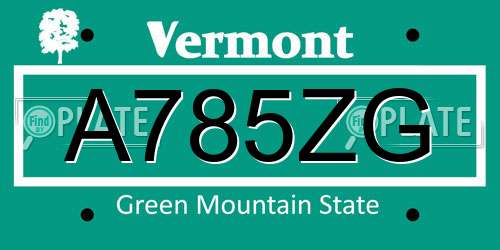 A785ZG Vermont License Plate